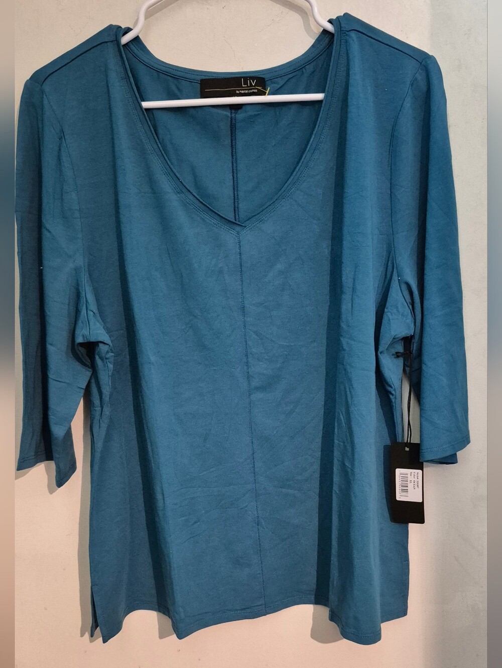 Liv by HabitatTeal Blue V-Neck 3/4 Sleeve Top Sz.XL NWT